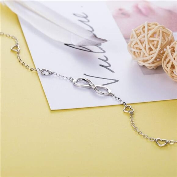 Billie Bijoux Sterling Silver Infinity Anklet Adjustable Love Charm Bracelet - Picture 3 of 7